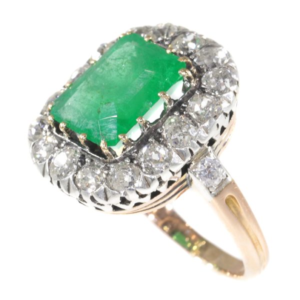 Antique Victorian 4.85ct Emerald and Diamond Cluster Ring