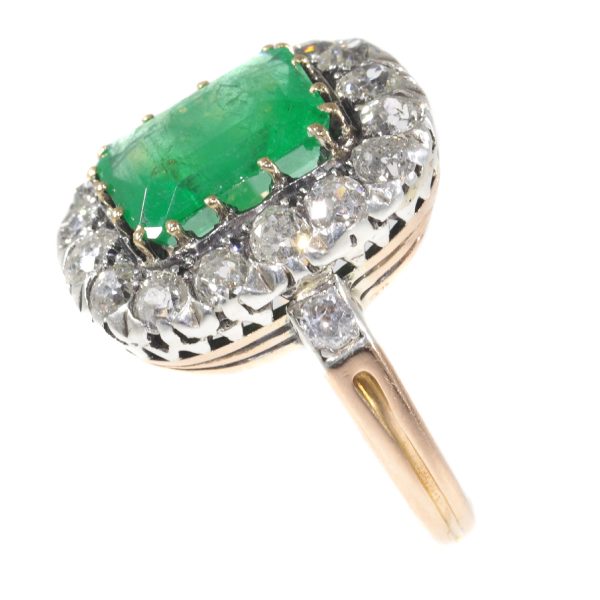 Antique Victorian 4.85ct Emerald and Diamond Cluster Ring