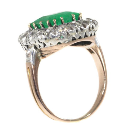 Antique Victorian 4.85ct Emerald and Diamond Cluster Ring
