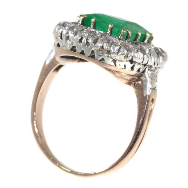 Antique Victorian 4.85ct Emerald and Diamond Cluster Ring