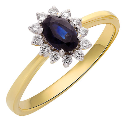 Diamond Sapphire 14ct Cluster Engagement Ring 