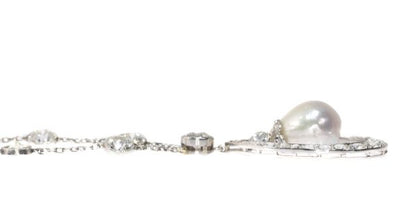 Vintage Art Deco Diamond and Natural Pearl Drop Necklace
