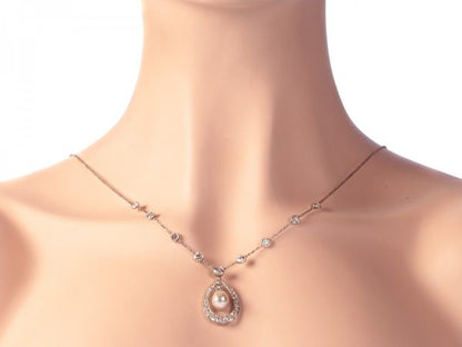 Vintage Art Deco Diamond and Natural Pearl Drop Necklace