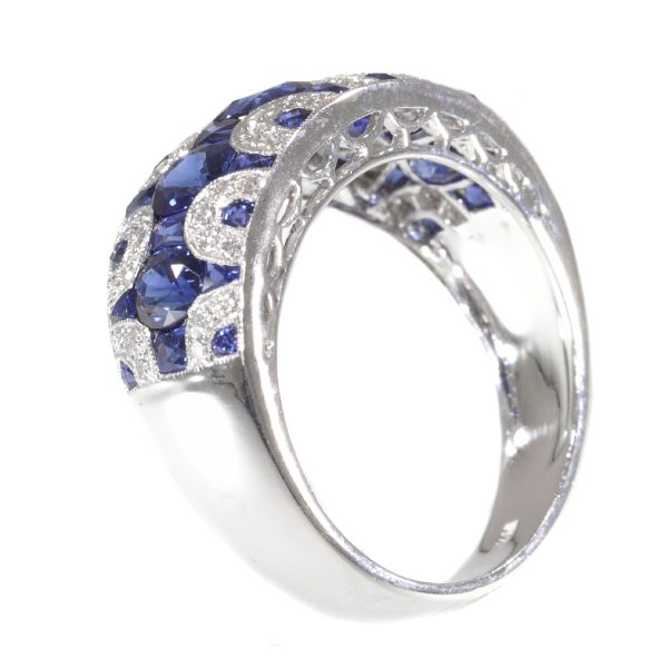 Vintage Seventies Sapphire and Diamond 18ct White Gold Ring