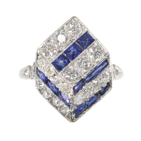 Antique Art Deco Diamond and Sapphire 18ct White Gold Ring