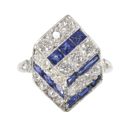Antique Art Deco Diamond and Sapphire 18ct White Gold Ring