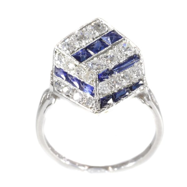 Antique Art Deco Diamond and Sapphire 18ct White Gold Ring
