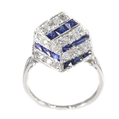 Antique Art Deco Diamond and Sapphire 18ct White Gold Ring