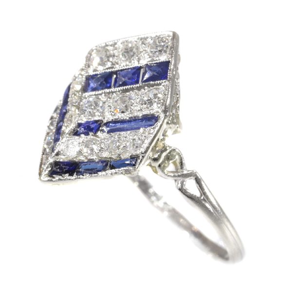 Antique Art Deco Diamond and Sapphire 18ct White Gold Ring