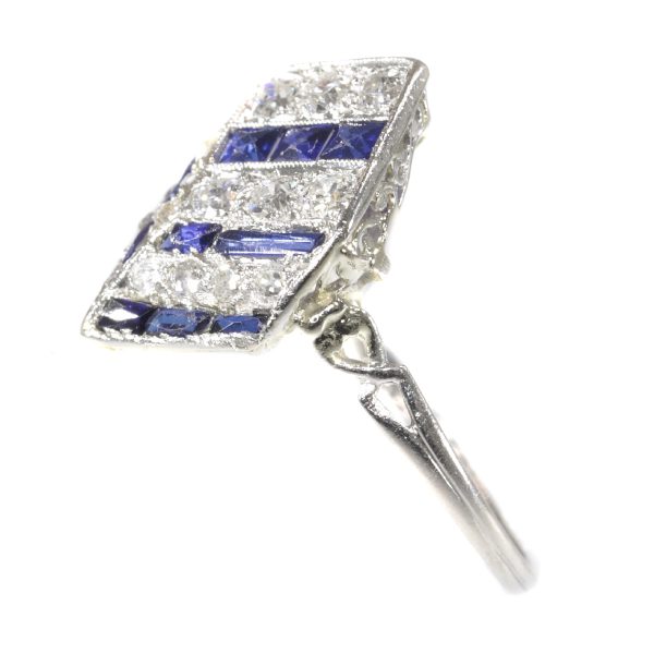 Antique Art Deco Diamond and Sapphire 18ct White Gold Ring