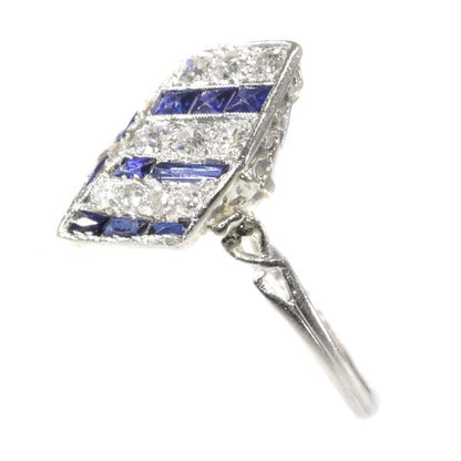 Antique Art Deco Diamond and Sapphire 18ct White Gold Ring