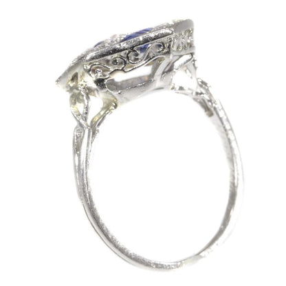 Antique Art Deco Diamond and Sapphire 18ct White Gold Ring