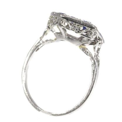 Antique Art Deco Diamond and Sapphire 18ct White Gold Ring