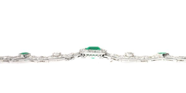 Antique Art Deco 3.28ct Emerald and Diamond Platinum Bracelet