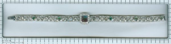 Antique Art Deco 3.28ct Emerald and Diamond Platinum Bracelet