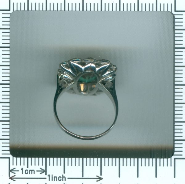 Vintage Fifties Natural Untreated Emerald and Diamond Cluster Ring