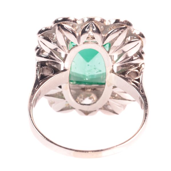 Vintage Fifties Natural Untreated Emerald and Diamond Cluster Ring