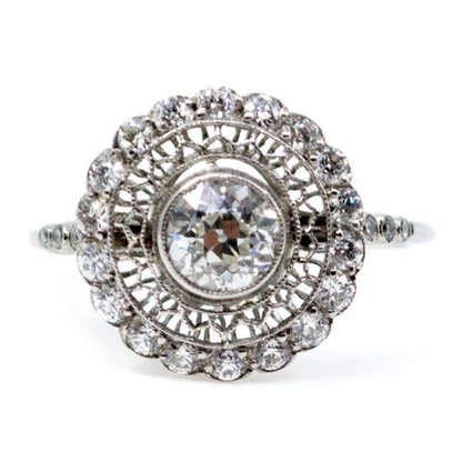 Vintage Old European Cut Diamond Ring, Platinum