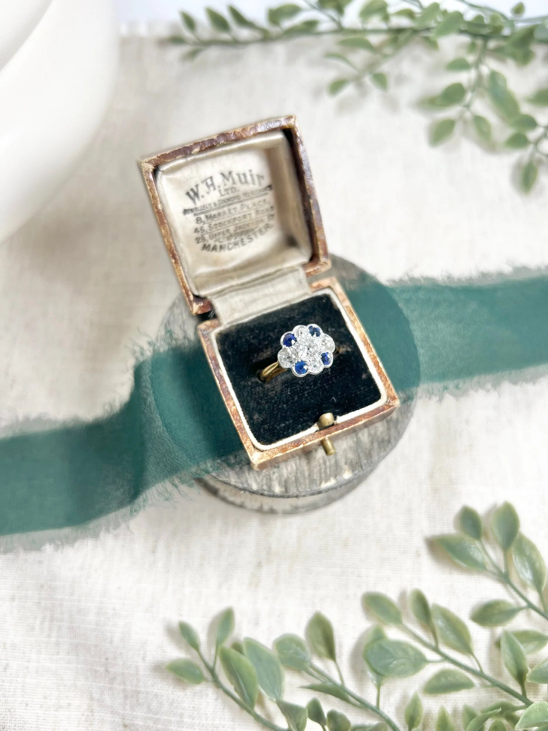 Edwardian 18 Carat Gold, Platinum, Sapphire and Diamond Daisy Cluster Ring, Circa 1910