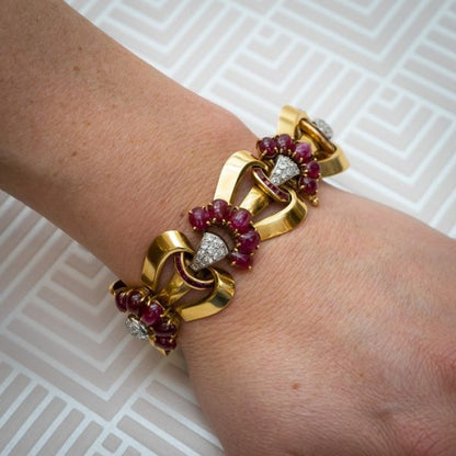 1940s Ruby Diamond Gold Bracelet