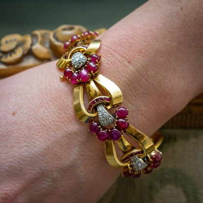 1940s Ruby Diamond Gold Bracelet