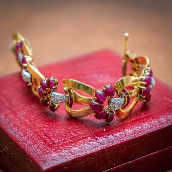 1940s Ruby Diamond Gold Bracelet