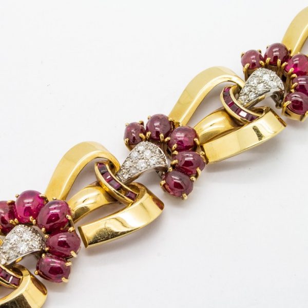 1940s Ruby Diamond Gold Bracelet
