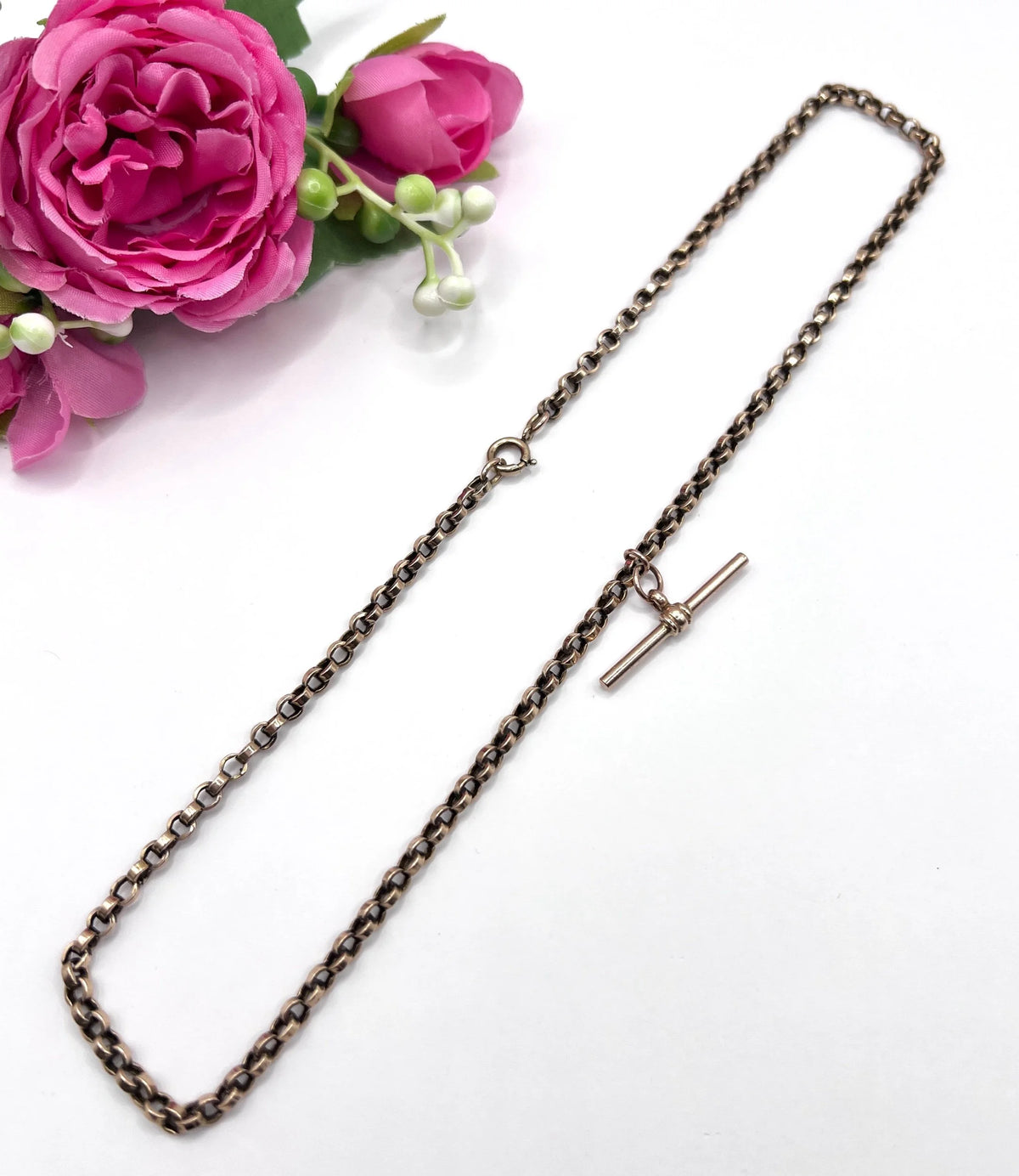 Victorian 9 Carat Rose Gold Rolo Link Albert Chain Necklace, Circa 1880