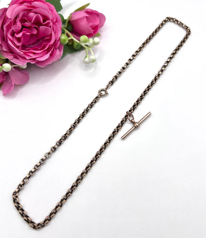 Victorian 9 Carat Rose Gold Rolo Link Albert Chain Necklace, Circa 1880