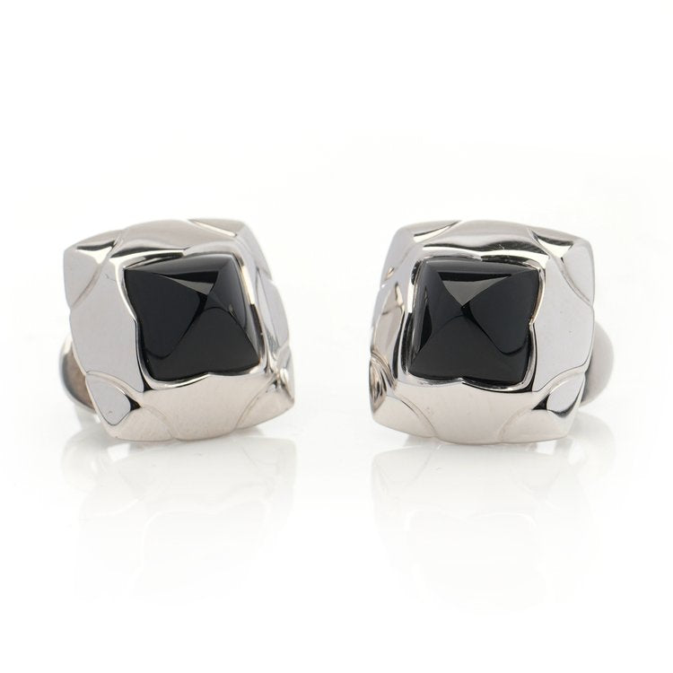 Bulgari Onyx and White Gold Pyramid Earrings