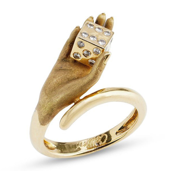 Carrera y Carrera for Cellini 18ct Gold Hand Ring with Diamond Dice