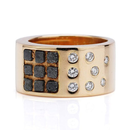 Vintage Cartier 18ct Yellow Gold Band Ring with White Brilliant and Black Rough Diamonds