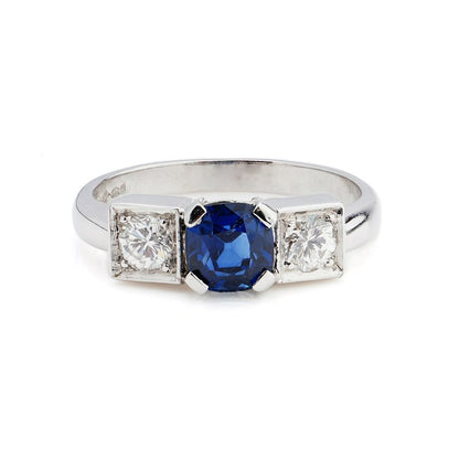 0.50ct Cushion Cut Sapphire and Diamond Three Stone Ring in Platinum