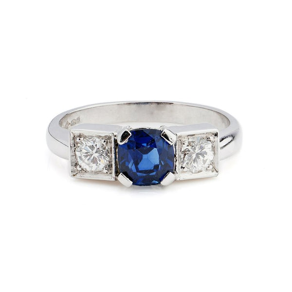 0.50ct Cushion Cut Sapphire and Diamond Three Stone Ring in Platinum