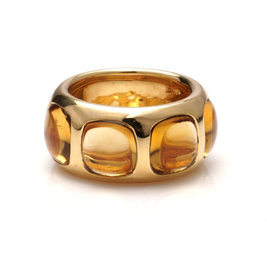 Vintage Italian 18ct Gold and Citrine Ring by Pomellato; set with four cabochon citrines, comes with original Pomellato box, Circa 1980s