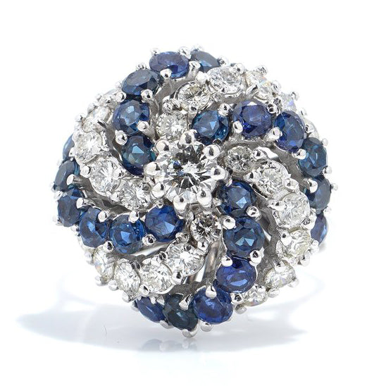 Sapphire and Diamond Catherine Wheel Cluster Ring