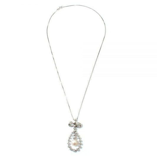 Vintage Freshwater Pearl and Diamond Pendant Necklace, 1.50 carat total, in 18ct white gold, Circa 1950s, on later 14ct gold chain