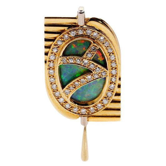 Vintage Black Opal and Diamond Pendant in 18ct Yellow Gold