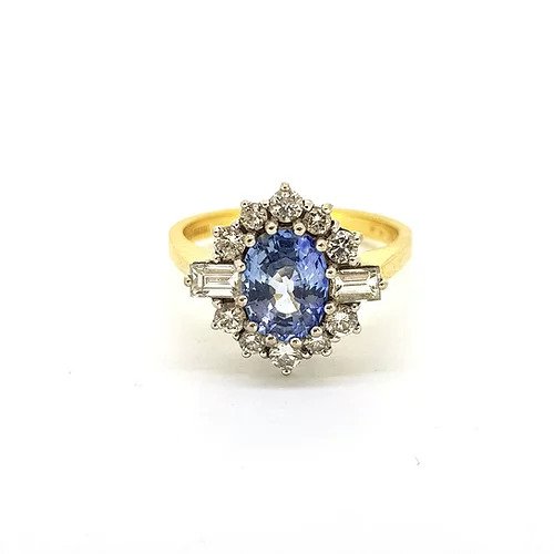 Vintage Sapphire and Diamond Cluster Ring in 18ct Gold, Circa 1988