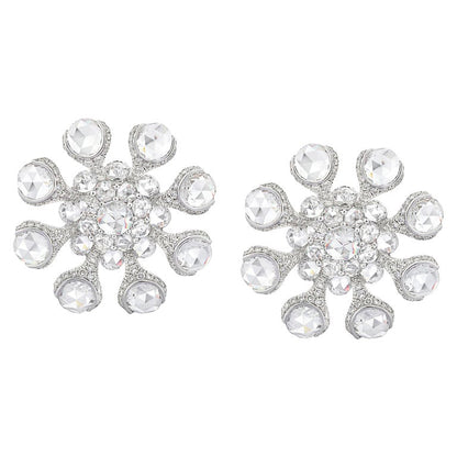 Rose Cut Diamond Flower Stud Earrings, 8.78 carat total, 18ct White Gold