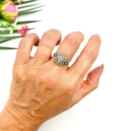 Victorian 18 Carat Gold and Silver Rose Cut Diamond Dome Shaped Ring, Circa 1870