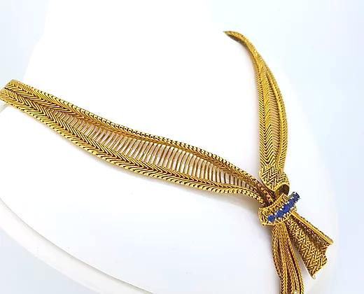 Vintage 1960's Sapphire and Diamond Gold Collar Necklace