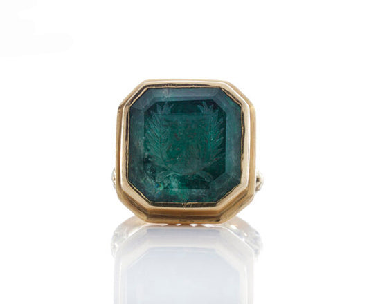 Antique 18th century Gents Large Glove 40.00ct Emerald Seal Ring, Brandenburg Coat of Arms, Prussia, 1701, tests as 22ct gold