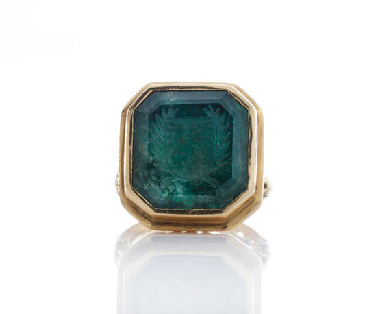 Antique 18th century Gents Large Glove 40.00ct Emerald Seal Ring, Brandenburg Coat of Arms, Prussia, 1701, tests as 22ct gold