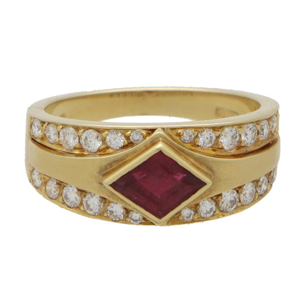 Etruscan Inspired 1.16ct Ruby and Diamond Dress Ring in 18ct Yellow Gold