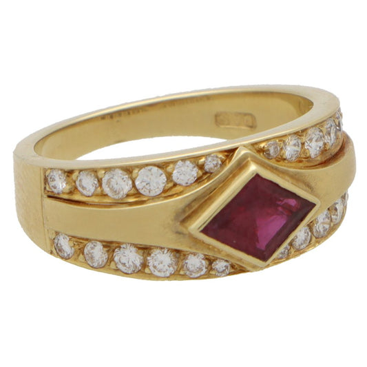 Etruscan Inspired 1.16ct Ruby and Diamond Dress Ring in 18ct Yellow Gold