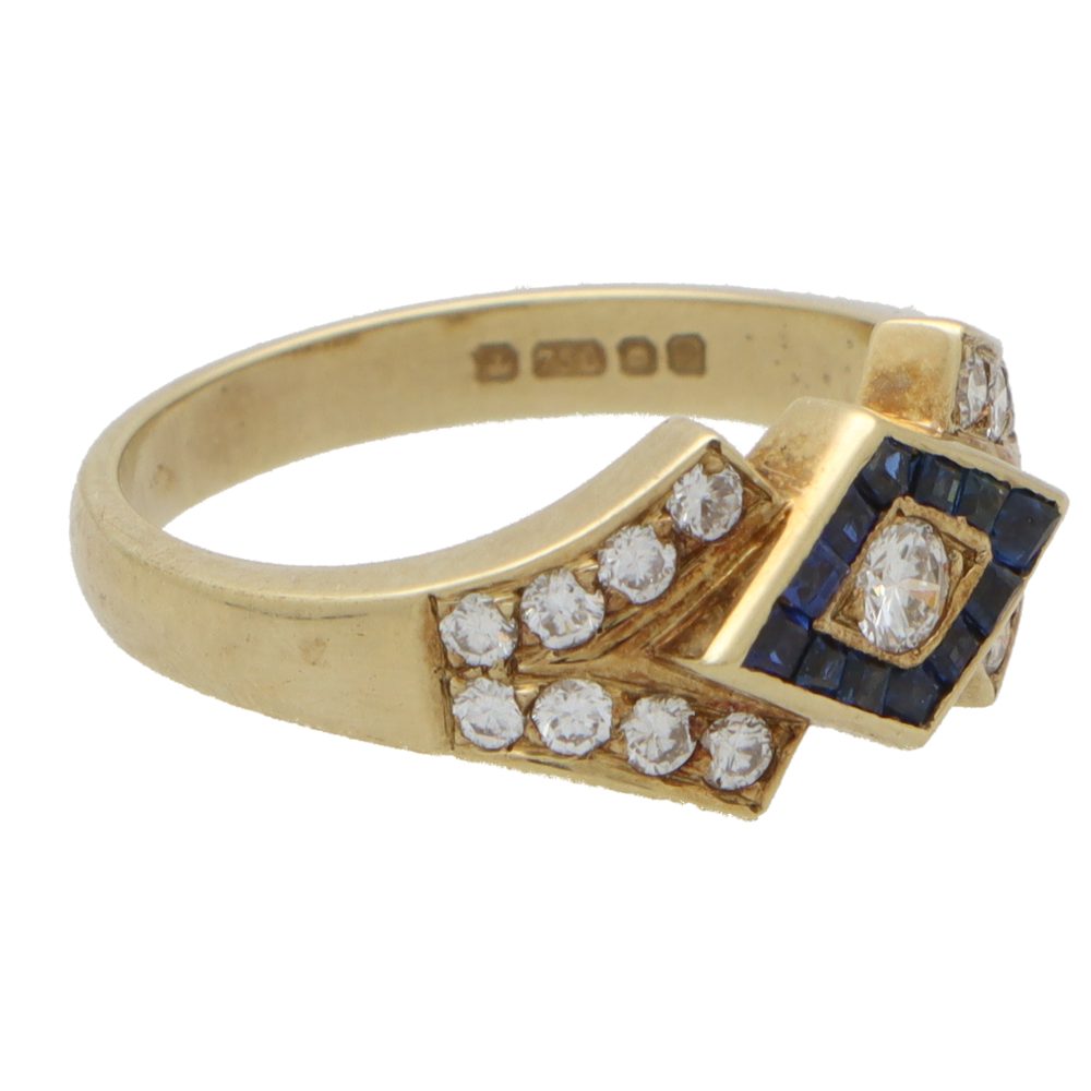 Contemporary Sapphire and Diamond Cluster Dress Ring in 18ct Yellow Gold