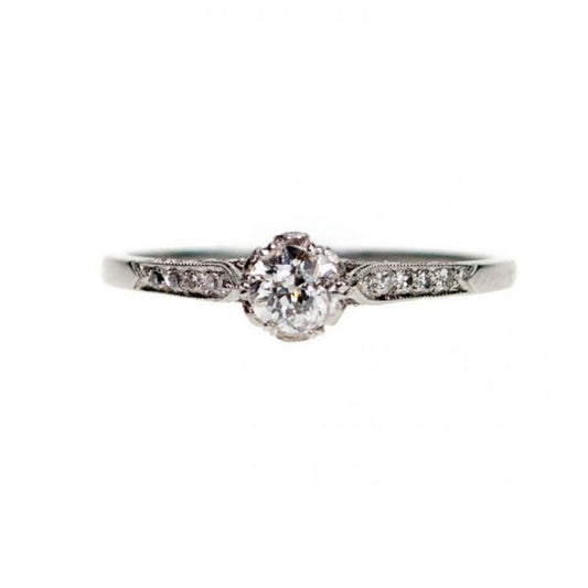 Vintage Old-Cut Diamond and Platinum Engagement Ring, 0.65 carat total