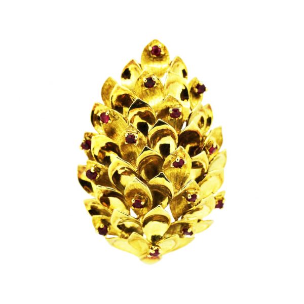 Tiffany and Co Cone Brooch, set with Rubies, 18ct Yellow Gold, c.1990's