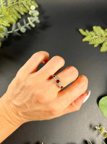 Vintage 18 Carat Yellow Gold Ruby and Diamond Carved Ring, Circa 1980